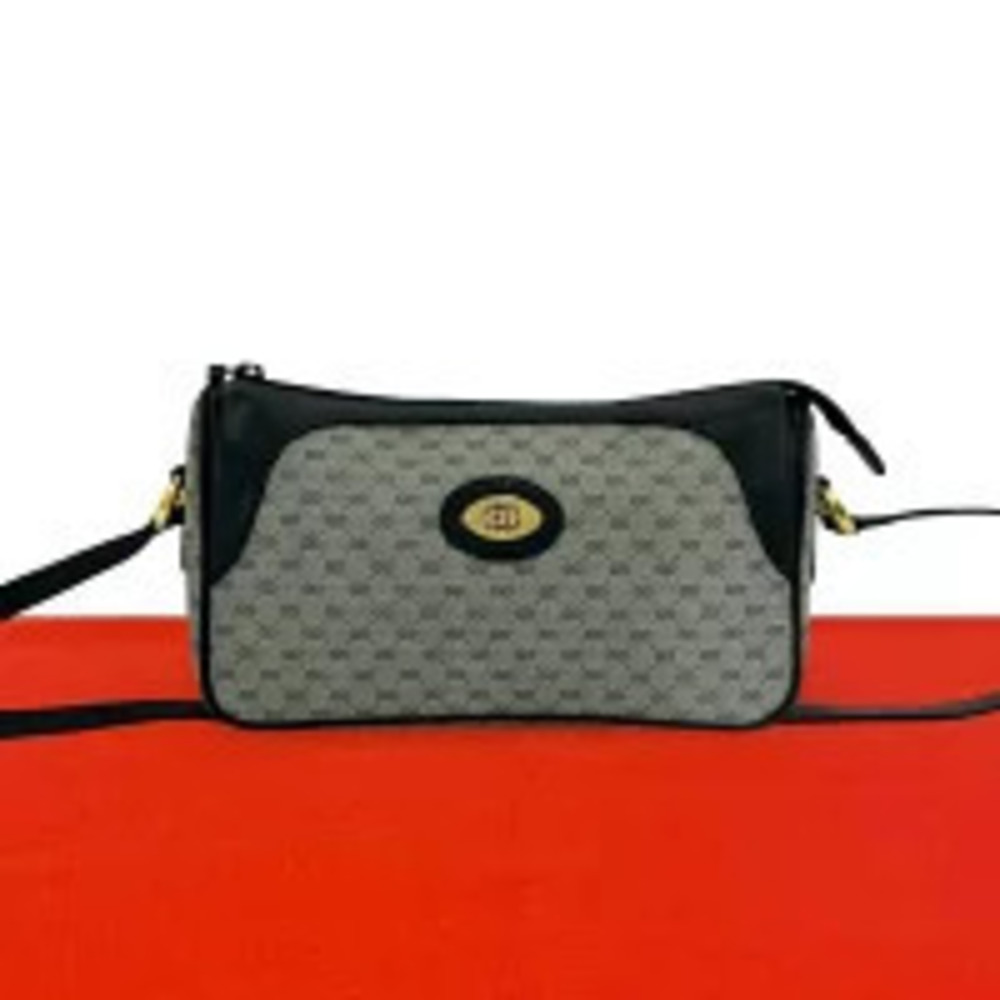 Gucci GG Leather Sacoche Pouch Shoulder Bag Navy Blue